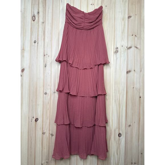 NWT Lulus Seriously Sensational Rusty Rose Strapless Tiered Maxi Dress Wedding M - Picture 2 of 8